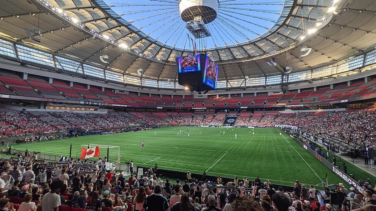 Vancouver Whitecaps and FC Juárez players during a Leagues Cup match at BC Place in Vancouver in August 2026