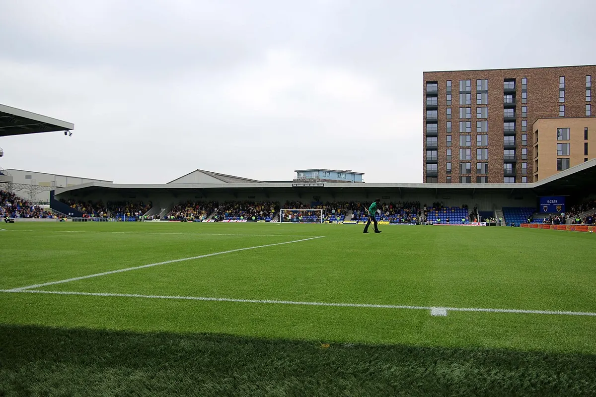 The pitch and the Cherry Red Records Stand at Plough Lane in Wimbledon, south London, where Chelsea Women play home games